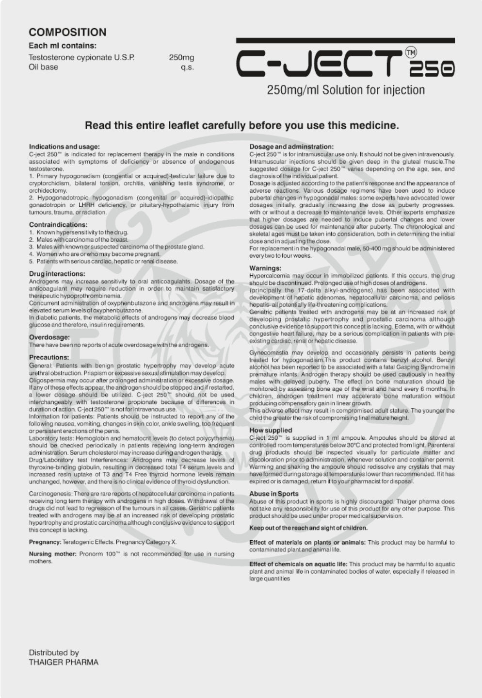 C-JECT 250

TESTOSTERONE CYPIONATE 250 MG