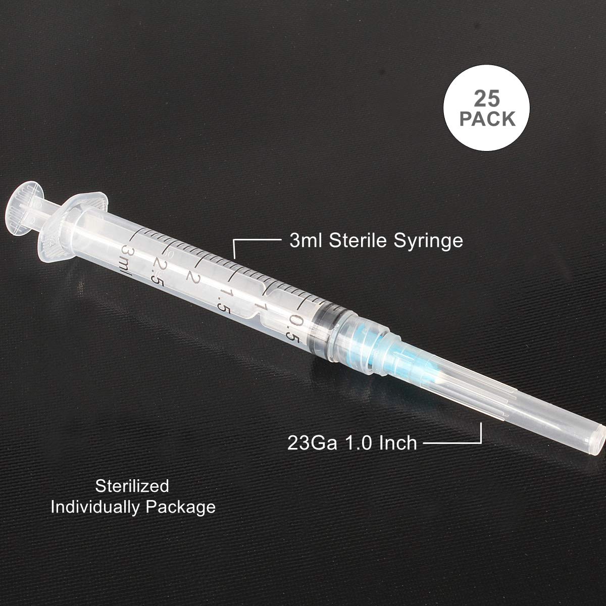 BSTEAN 25 Pack 3ml Disposable Sterile Syringe with 23Ga 1.0 Inch Needle, Individual Package