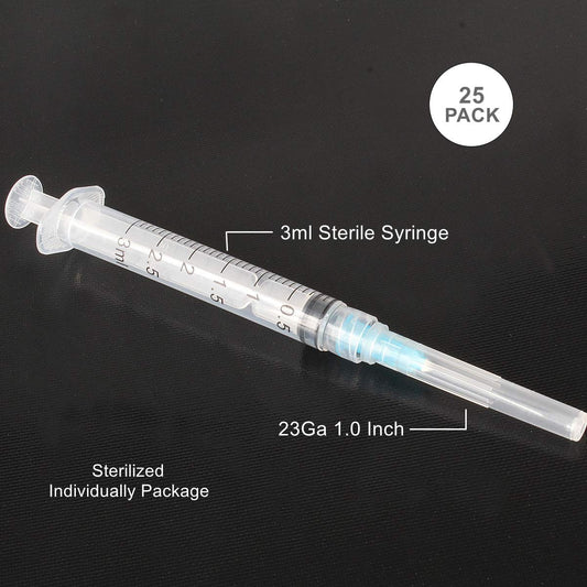 BSTEAN 25 Pack 3ml Disposable Sterile Syringe with 23Ga 1.0 Inch Needle, Individual Package